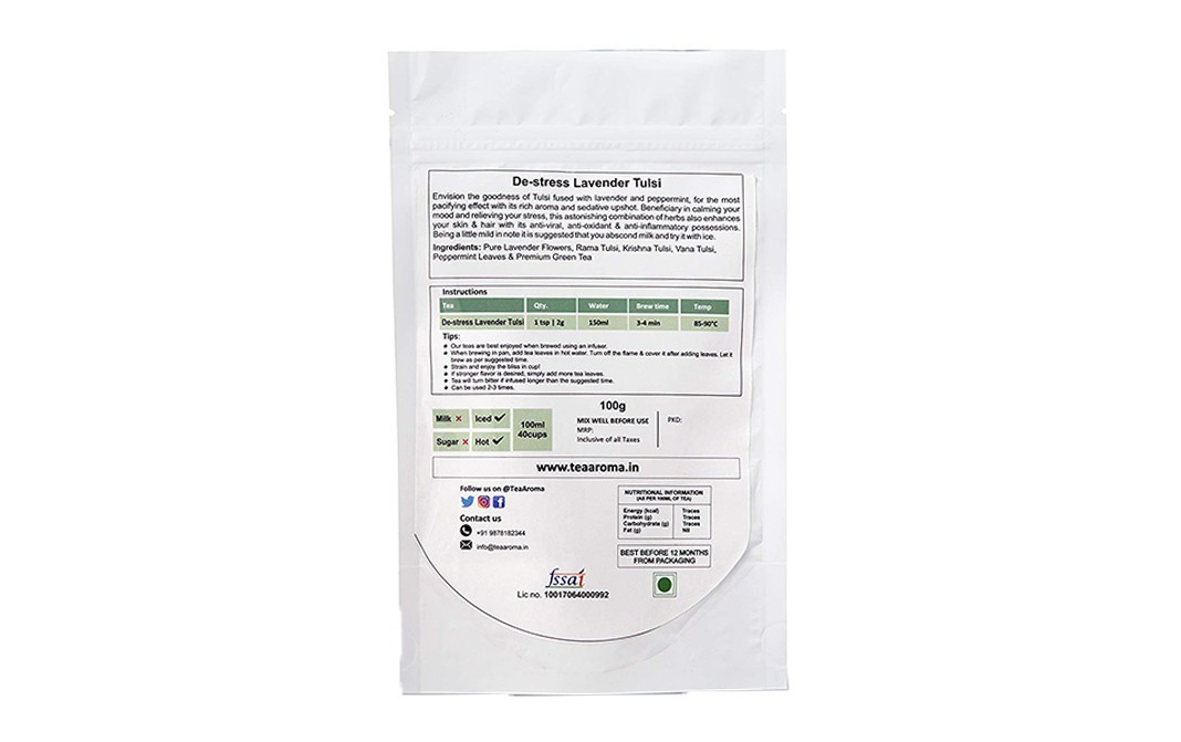 TeaAroma De-Stress Lavender Tulsi    Pack  100 grams